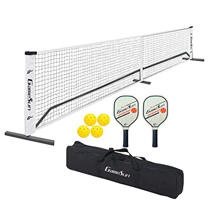 Complete Pickleball net Set for Outdoor, Indoor, Backyard use, Includes Metal Frame, 22 Feet PE net, Paddles, Balls,Carry Bag - color: Black