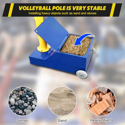 Volleyball/Badminton Net Poles,Volleyball Poles with Wheels,Adjustable 4 Heights 5ft-6.8ft Volleyball Net with Poles for Kids, Adults,Outdoor & Indoor (Blue+Yellow) - color: Blue+yellow