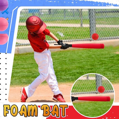 Seenelling 6 Set Foam Baseball Bat Set Including 6 Bats and 6 PE Equipment for Elementary School Foam Baseball Bat for Safety Play