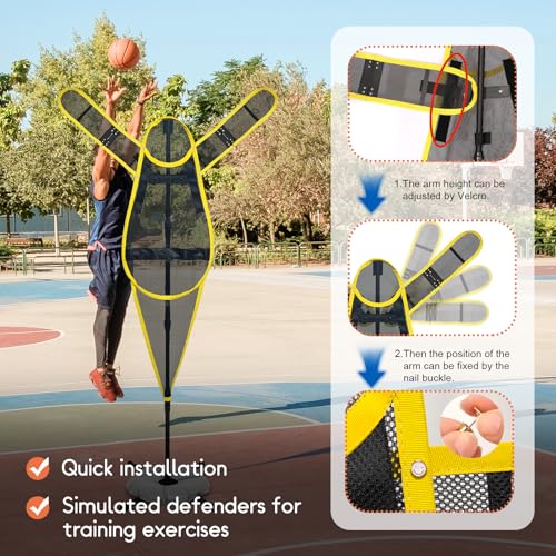 Adjustable-Arm Basketball Defense Dummy Portable Basketball Training Aid Indoor/Outdoor Shooting, Dribbling, and Defense Training Wall Youth and Adult Universal Training Equipment