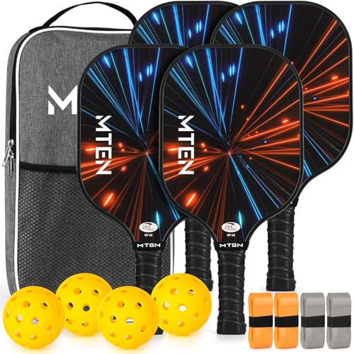 Pickleball Paddles Set of 2 or 4, or Single Paddle – USAPA Approved Fiberglass Surface Pickleball Rackets Set for Men & Women - color: BlackRed*4