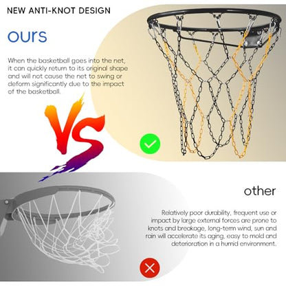 Basketball Net Heavy Duty Replacement,Carbon Steel Chain Basketball net, Anti-Rust Use Indoor Outdoor Standard 12 Loops Hoop - color: Black/Yellow