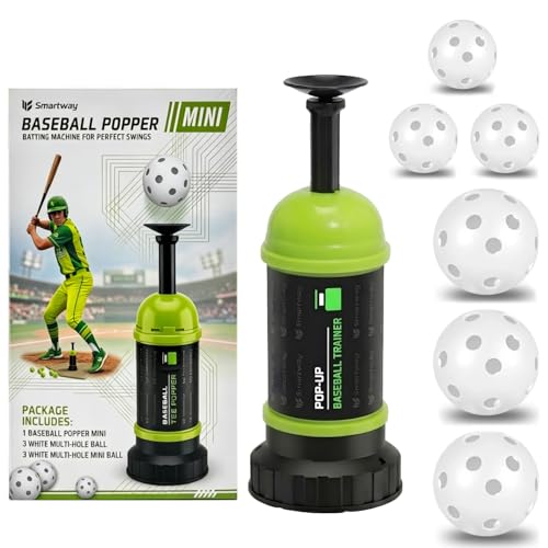 Smartway Pop-Up Baseball Trainer & Mini Baseball Popper – Batting Machine for Perfect Swings, Hitting Practice Equipment Without a Pitcher (6 Balls Included)