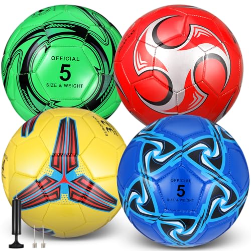 Tradder 4 Pack Soccer Ball with Pump Size 3 4 5 Deflated Soccer Ball for Outdoor Indoor Game Sport Practice Training Gift for Kid Youth Teen Adult Charity Donation - size: Size 4, style: Colorful Style