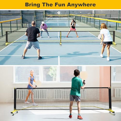 Portable Pickleball Net with Wheels, Regulation Size 22 FT & Half Court 11 FT, Steady Metal Frame for Backyards, Driveways, and Garages (Black&Yellow)