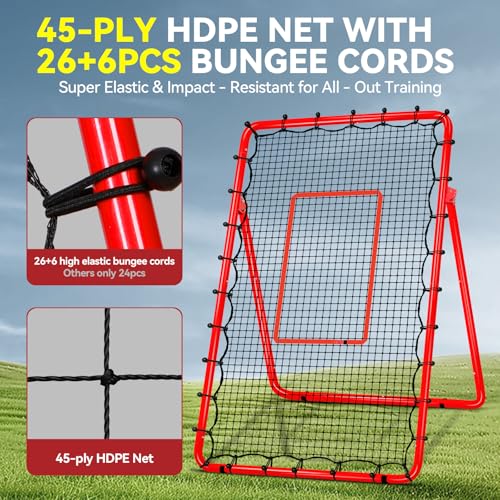 6-Angle Adjustable Volleyball Rebounder Net 7x4ft, High Stable Bounce Back Training Equipment for Practicing Volleying Bumping Spiking with High-Tension Net, PU Volleyball and Pump, Stakes - color: Red