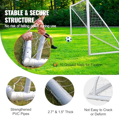 VEVOR Portable Soccer Goal, 12 x 6 ft Large Practice Soccer Net, Steel Fiberglass Structure Training Goal Set with Carry Bag, All-Weather Outdoor Use, for Backyards, Parks, School Fields - style: 12x6 ft PVC