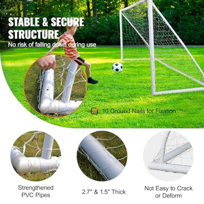 VEVOR Portable Soccer Goal, 12 x 6 ft Large Practice Soccer Net, Steel Fiberglass Structure Training Goal Set with Carry Bag, All-Weather Outdoor Use, for Backyards, Parks, School Fields - style: 12x6 ft PVC
