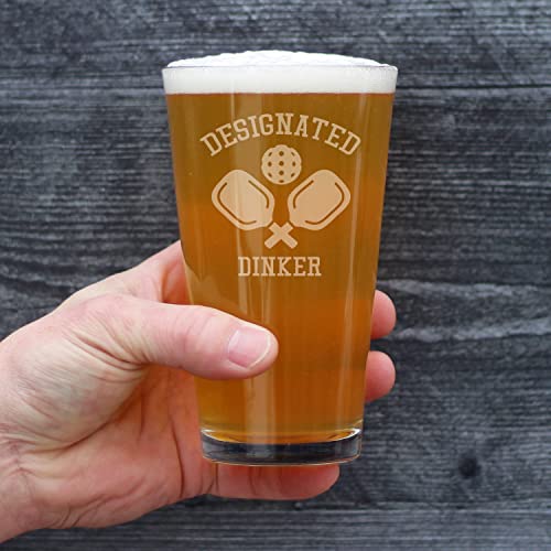 Bevvee Designated Dinker - Pint Glass for Beer - Funny Pickleball Themed Decor and Gifts - 16 oz Glasses - style: Set of 1