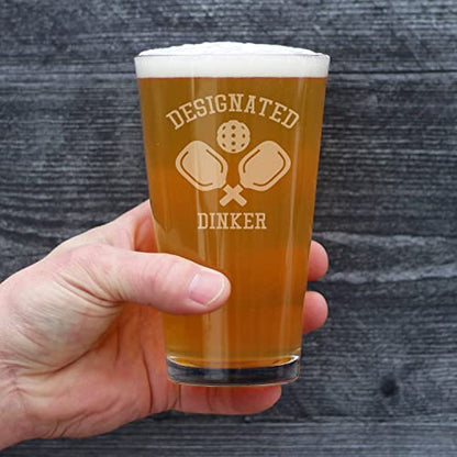 Bevvee Designated Dinker - Pint Glass for Beer - Funny Pickleball Themed Decor and Gifts - 16 oz Glasses - style: Set of 1