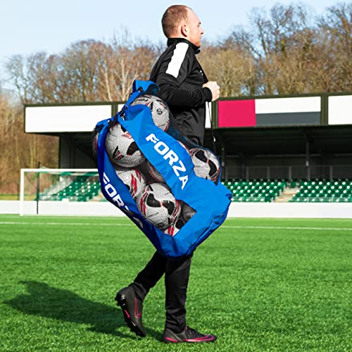 FORZA Premier Ball Carry Bag | Drawstring Soccer, Basketball, Netball & Volleyball Mesh Bag | 5 Color Options - Heavy Duty Equipment Holdall | 12 Ball Capacity - color: Blue