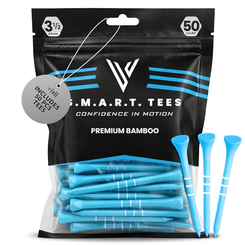 S.M.A.R.T Bamboo Golf Tees-Durable & Reliable Golf Tees for Women 50Pcs, 3 Marking Options (1.25" 1.5" 1.7"),Reduced Ball Spin Less Friction & Height Markers for Perfect Trajectory - color: Blue