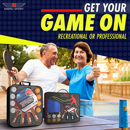 NIBIRU SPORT Professional Ping Pong Paddle Sets, 2 Paddle or 4 Paddle Table Tennis Set with Tournament Quality Balls and Carry Bag/Storage Case, Table Tennis Equipment & Ping Pong Accessories - size: 4 paddle set