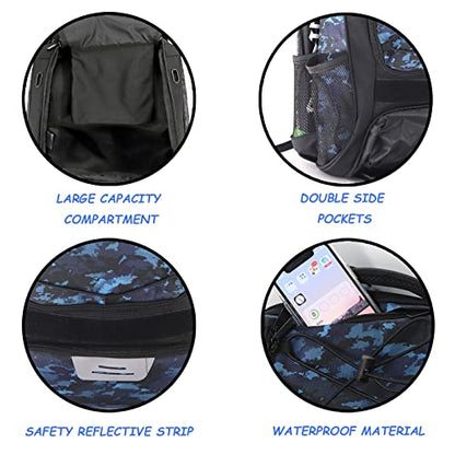 WOLT Youth Baseball Bag - Bat Backpack for Baseball, T-Ball & Softball Equipment & Gear, Bat & Glove Holder, Large Main Compartment for Helmet & accessories, Separate Shoes Compartment, Fence Hook - color: CamoBlue