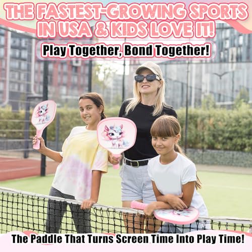 Lunmon Kids Paddle with 2 Cute Ball Small Grip Lightweight Fiberglass Rackets Paddle Set for Christmas Party Gifts Children 4-11 Years Old
