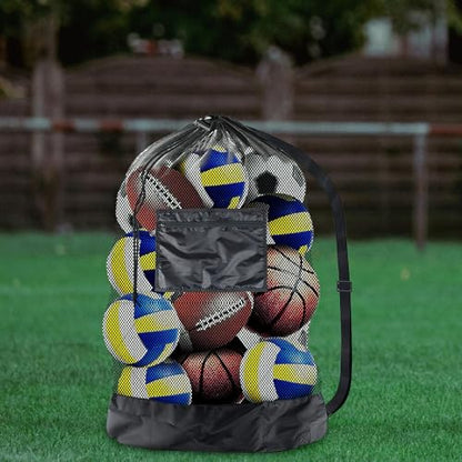 CALLARON Heavy-duty Mesh Drawstring Basketball Volleyball Soccer Ball Bag with Shoulder Strap Portable Sports Equipment Storage for Team Training and Outdoor Use