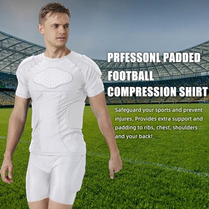 Mens Padded Compression Shirt Football Rib Protectors 6-Football Pads Chest Protector Padded Shirt Protective Gear for Football Baseball Basketball - size: Medium, style: White