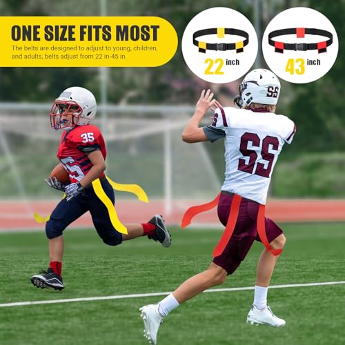 Flag Football Belts, 6/8/10/12/14 Player Flag Football Set for Kids, Youth & Adult, Adjustable Flag Football for Waist 22-43"