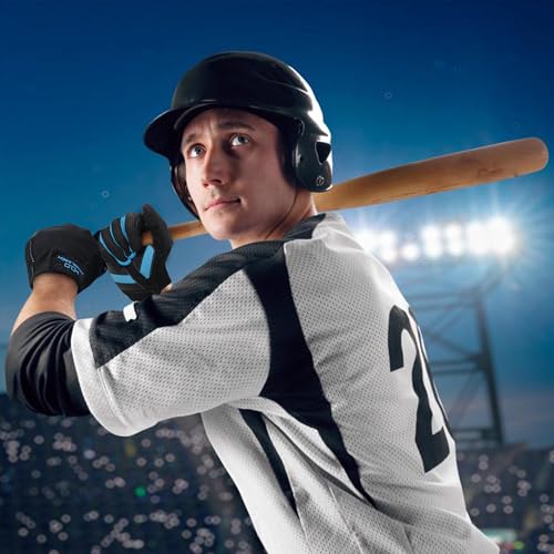 HANDLANDY Baseball Batting Gloves for Adult Youth, Grip Breathable Softball Batting Gloves Fit Men Kids Boys Girls - color: Black-Blue, size: Adult X-Large