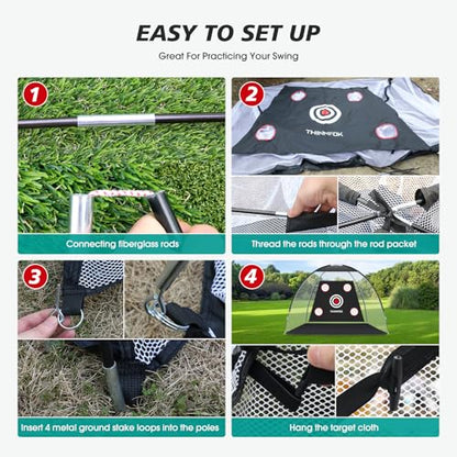 Golf Practice Net and Mat, 10x7FT Hitting Aids for Backyard Driving Chipping Swing Training with Noise Reduce Target Tri-Turf Mats Tees Real Balls for Indoor Outdoor, Gifts for Men Dad