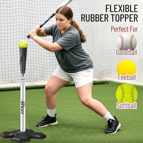 Pro Hitting Tee - Premium Batting Tee for Baseball/Softball with Weighted Base,Flexible Rubber Top, Aluminum Baseball Tee, Easy Adjust Height 24"-46" Softball Tee For All Age & Skill Level Players