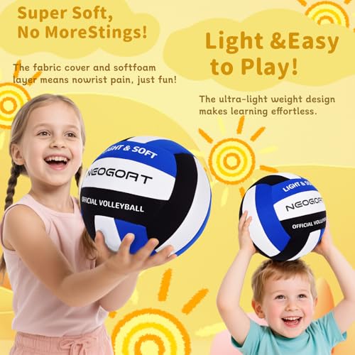 Soft Volleyball for Indoor Practice-Super Soft & Silent Fabric Indoor Volleyball Lightweight for Kids Youth Beginners, Perfect for House Training Practice Games(Deflated,with Pump)