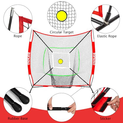 ZONLOLO 6x6ft Portable Baseball & Softball Net for Hitting and Pitching, with Sturdy Bow Frame and Carry Bag, Special Circular Target and Strike Zone for Accurate Throwing Practice, Great for Kids
