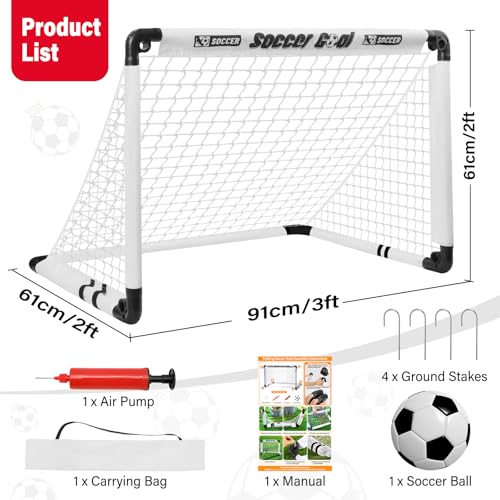 KETIEE Kids Soccer Goals for Backyard: 35" x 23" Mini Foldable Football Goals Set, Portable Kids Soccer Goal with Carry Bag & Soccer Ball for Garden Outdoor Indoor, Soccer Toy for Boys Girls Ages 3+