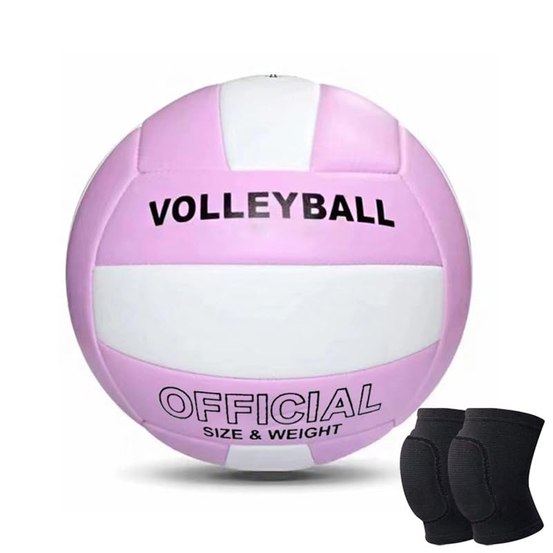 Official Size 5 Volleyball with PU Cover Outdoor Volleyballs with Protective Knee Pads for Girls Boys Teenager Indoor Training Game Outdoor Sand Beach Pool Play
