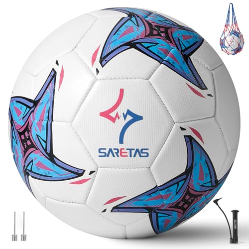 Soccer Ball Size 5 PU Leather Soccer Balls, Adults Youths Teens Unisex Juniors Training Soccer 32 Panels Machine Stitched, Ideal Gift Indoor Outdoor Play Cross Star Pattern Ball with Pump and Needles… - color: SDart with pump