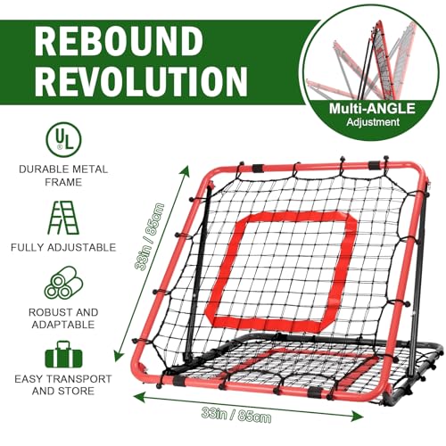BaseGoal Baseball and Softball Rebounder Net,Baseball Rebounder,Volleyball Rebounder,Pitch Back Net,Multi-Sport Training Rebound Screen,with Pitching Target,Easy Adjustable Angles - style: 33.5x33.5 in Red