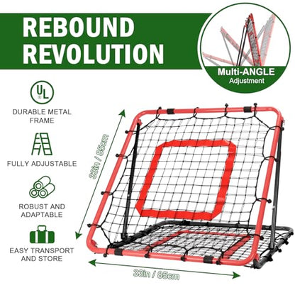 BaseGoal Baseball and Softball Rebounder Net,Baseball Rebounder,Volleyball Rebounder,Pitch Back Net,Multi-Sport Training Rebound Screen,with Pitching Target,Easy Adjustable Angles - style: 33.5x33.5 in Red