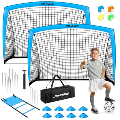 Pro-Grade Kids Backyard Soccer Goal, Tear-Resistant 5-Layer Polyester Soccer Net & 10mm Poles for Maximum Durability, 4x3ft/6x4ft/7x5ft, Pop Up Portable Soccer Training Equipment Set with Size 4 Ball - size: 6 ft x 4ft, style: Blue
