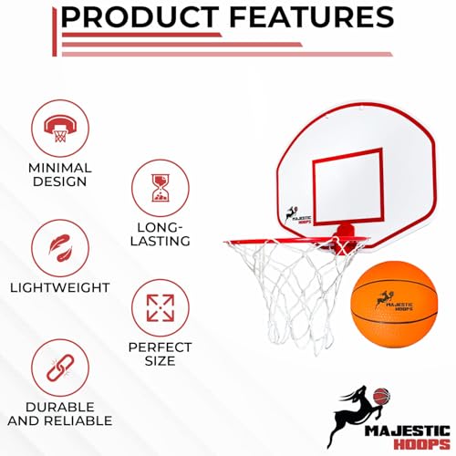 Majestic Hoops Mini Basketball Hoop - Indoor Basketball Hoop - Durable Plastic Basketball Hoop for Kids and Adults - No Assembling - Premium Basketball Game with Ball and Pump