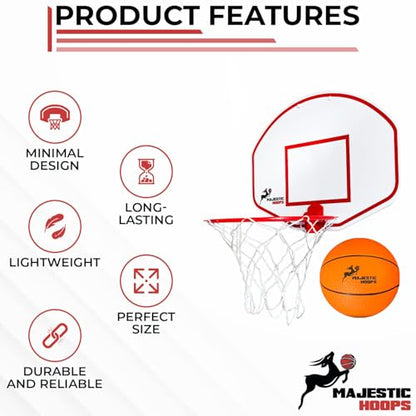 Majestic Hoops Mini Basketball Hoop - Indoor Basketball Hoop - Durable Plastic Basketball Hoop for Kids and Adults - No Assembling - Premium Basketball Game with Ball and Pump