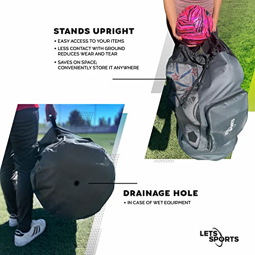 Soccer Ball Bag for Basketball, Volleyball & Football | Large Drawstring Ball Bags Mesh | Heavy-Duty Soccer Ball Bags for Coaches | Equipment Bag w/Shoulder Strap | 37" x 17" - color: Grey Black