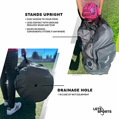 Soccer Ball Bag for Basketball, Volleyball & Football | Large Drawstring Ball Bags Mesh | Heavy-Duty Soccer Ball Bags for Coaches | Equipment Bag w/Shoulder Strap | 37" x 17" - color: Grey Black