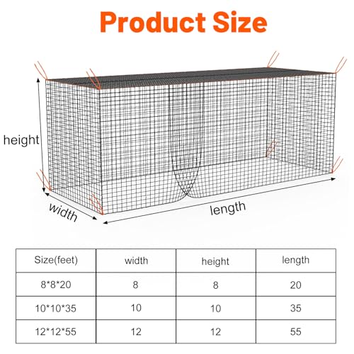 8x8x20 /10x10x35/12x12x55ft Heavy Duty Enclosed Batting Cage Net With Door, Only Net, No Poles and Frame, Professional Softball Baseball Nets for Batting and Pitching, Batting Cages for Backyard