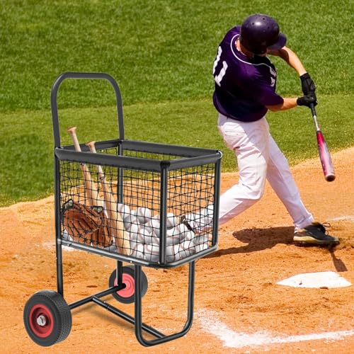Sports Ball Cart with Wheels - Holds 300 Baseballs or 150 Softballs, Equipment Storage for Caddy Large Capacity - Durable Steel Frame & Anti-Puncture Tires for Gym School Club Indoor Outdoor Training