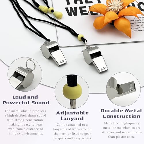 Stainless Steel Coach Whistles with Adjustable Lanyards, Loud Clear Sports Whistle Set for Coaches, Referees, Officials and Trainers(2-Pack) ﻿