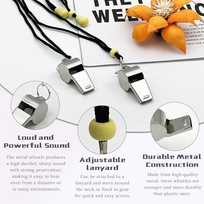 Stainless Steel Coach Whistles with Adjustable Lanyards, Loud Clear Sports Whistle Set for Coaches, Referees, Officials and Trainers(2-Pack) ﻿