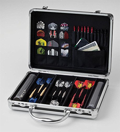 Casemaster Legion Aluminum Dart Case Holds 9 Steel Tip and Soft Tip Darts with Extra Space to Keep Flights in Shape, and Numerous Pockets and Tubes for Storage of Accessories