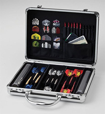 Casemaster Legion Aluminum Dart Case Holds 9 Steel Tip and Soft Tip Darts with Extra Space to Keep Flights in Shape, and Numerous Pockets and Tubes for Storage of Accessories