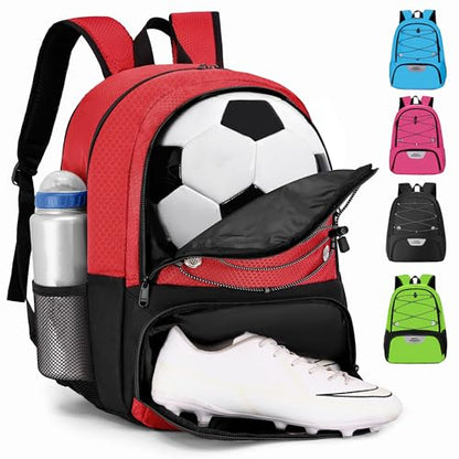 Hsmihair Youth Soccer Bag-Soccer Backpack&Backpack for Football Basketball,with Ball Compartment Separate Cleat Package - color: Red2