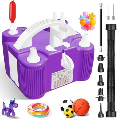 4-in-1 Balloon Pump Electric - Triple-Port 600W Air Pump for Balloons Latex, Foil Mylar Balloon, 260Q | Inflatables & Sports Balls | Portable Electric Balloon Pump with Hose, Nozzles & Ball Needles