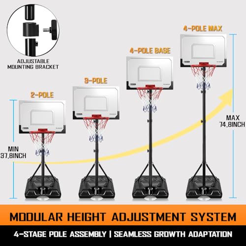 Kids Portable Basketball Hoop, Adjustable Height 38-75in/3.2-6.2FT Tall Toddler Basketball Toy, Fillable Base, Indoor Outdoor Backyard Pool Sport Game Gift for Boy Girl Ages 3 4 5 6 7 8 Years Old - style: SET1