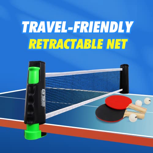 GSE Games & Sports Expert Adjustable Retractable Ping Pong Net Set & Post. Professional Table Tennis Rackets and Balls, Net with Posts and Storage Bag - Pingpong Paddle and Game Table Accessories. | Adjustable, Retractable, Post, Professional, Rackets, Ba