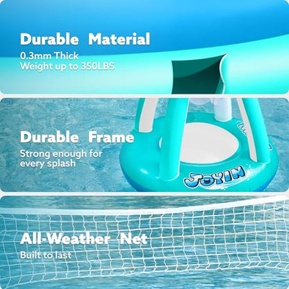 JOYIN Inflatable Pool Float Set Volleyball Net & Basketball Hoops, Floating Swimming Game Toy for Kids and Adults, Summer Floaties, Volleyball Court (105”x28”x35”)|Basketball (27”x23”x27”),L-Blue - color: Blue Cyan, size: Large