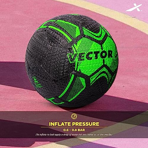Vector X Street Soccer Rubber Moulded Indoor/Outdoor Water-Resistant Football with Butyl Bladder, Black-Green, Size 5, Suitable for Match and Training for Adults 15+ Years