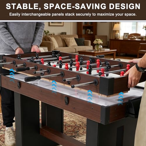 4-in-1 Multi Game Table, 54" Combination Game Table Set, Combo Games Table with Air Hockey, Table Tennis, Foosball, Poker Tabletop for Family, Game Room, Teenagers, Adults